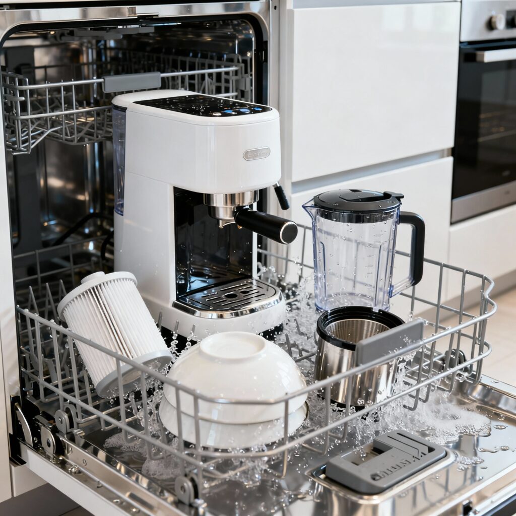 Bulaşık makinesinde kahve makinesi parçası