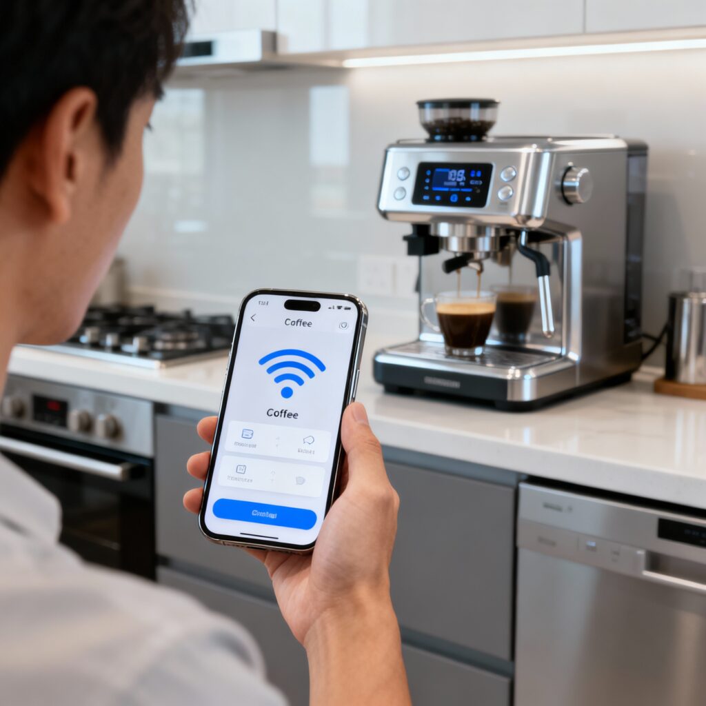 Mobil uygulamadan kahve hazırlayan kullanıcı