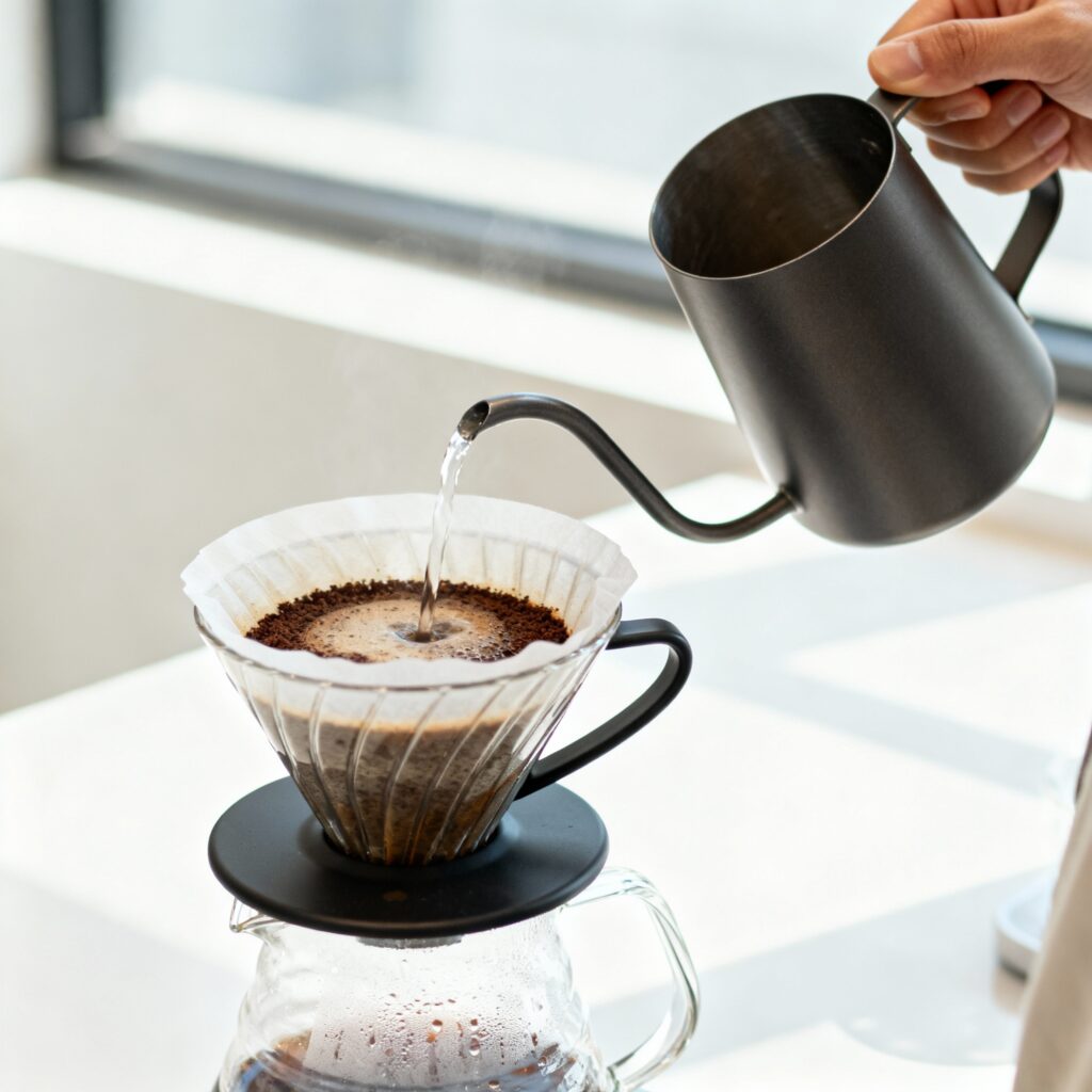 v60 blooming technique pour over kahve